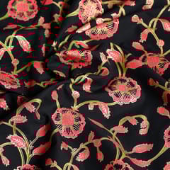 Black Colour Block Printed Fabric with Gold outline