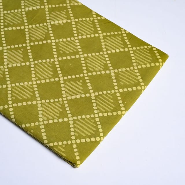 Green Colour Daboo Geomatric Printed Fabric