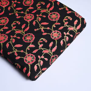 Black Colour Block Printed Fabric with Gold outline