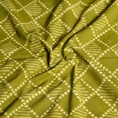 Green Colour Daboo Geomatric Printed Fabric