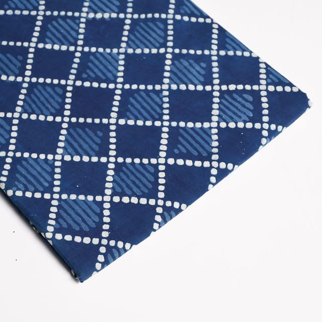 Blue Colour Daboo Geomatric Printed Fabric