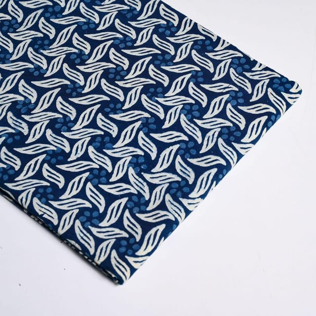 Blue Colour Daboo Leaf Printed Fabric