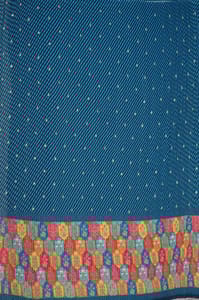 Firozi Colour Embroiderd Georgette Pleated Printed Fabric with Green Border