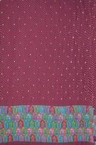 Onion pink Colour Embroiderd Georgette Pleated Printed Fabric with Green Border