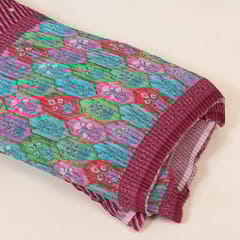 Onion pink Colour Embroiderd Georgette Pleated Printed Fabric with Green Border