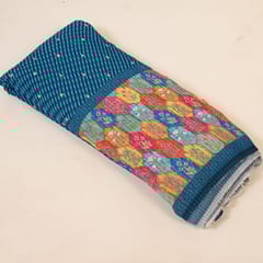 Firozi Colour Embroiderd Georgette Pleated Printed Fabric with Green Border