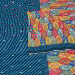 Firozi Colour Embroiderd Georgette Pleated Printed Fabric with Green Border