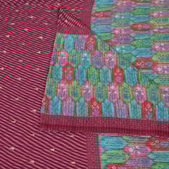 Onion pink Colour Embroiderd Georgette Pleated Printed Fabric with Green Border