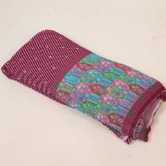 Onion pink Colour Embroiderd Georgette Pleated Printed Fabric with Green Border