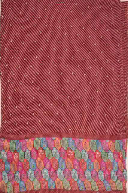 Maroon Colour Embroiderd Georgette Pleated Printed Fabric with Green Border