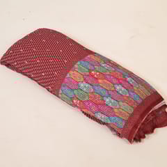 Maroon Colour Embroiderd Georgette Pleated Printed Fabric with Green Border