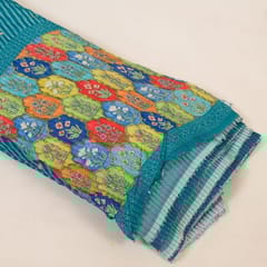 Sea green Colour Embroiderd Georgette Pleated Printed Fabric with Green Border