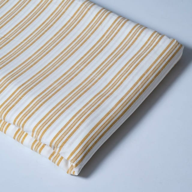 Yellow Colour Cotton Yarn Dyed Stripes Fabric