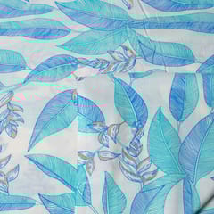 Cream and Blue Colour Cotton Print  Fabric with Gold Highlight