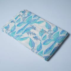 Cream and Blue Colour Cotton Print  Fabric with Gold Highlight