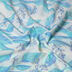 Cream and Blue Colour Cotton Print  Fabric with Gold Highlight