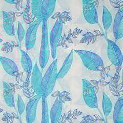 Cream and Blue Colour Cotton Print  Fabric with Gold Highlight