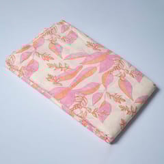 Cream and Pink Colour Cotton Print  Fabric with Gold Highlight