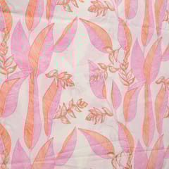 Cream and Pink Colour Cotton Print  Fabric with Gold Highlight