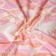 Cream and Pink Colour Cotton Print  Fabric with Gold Highlight
