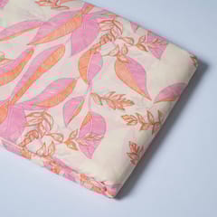 Cream and Pink Colour Cotton Print  Fabric with Gold Highlight