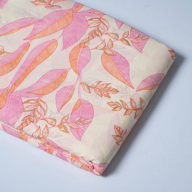 Cream and Pink Colour Cotton Print  Fabric with Gold Highlight