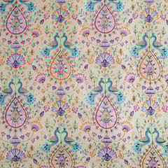 Lemon Colour Dupion Silk Printed Embroidery Fabric