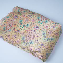 Lemon Colour Dupion Silk Printed Embroidery Fabric