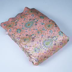 Pink Colour Dupion Silk Printed Embroidery Fabric