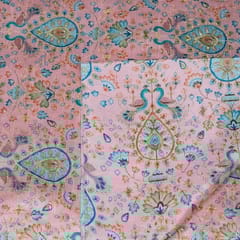 Pink Colour Dupion Silk Printed Embroidery Fabric