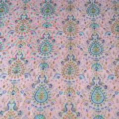 Pink Colour Dupion Silk Printed Embroidery Fabric