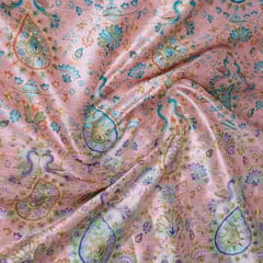 Pink Colour Dupion Silk Printed Embroidery Fabric