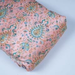 Pink Colour Dupion Silk Printed Embroidery Fabric