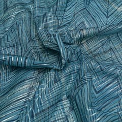 Blue Colour Gota Embroidery Digital Printed Organza Fabric