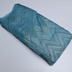 Blue Colour Gota Embroidery Digital Printed Organza Fabric