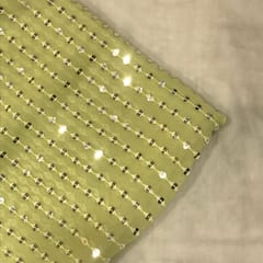 Lime green Georgette Faux Mirror Embroidered Fabric