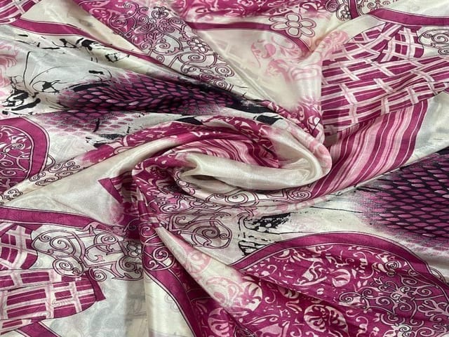 Cream Pink Imported Silk Print 56