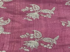 Dyed Embroidered Pure Raw Silk Rouge Golden Floral