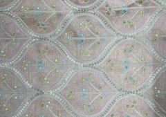 Embroidered Dupion Silk Peach Floral