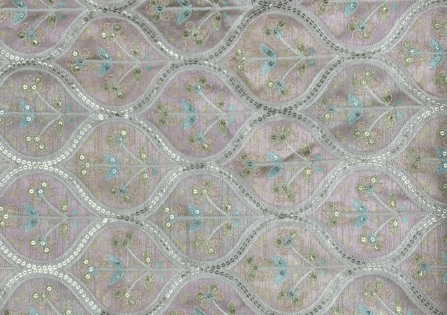 Embroidered Dupion Silk Peach Floral