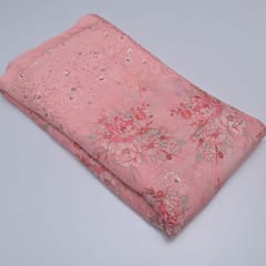 Pink Colour Muslin Embridery with print