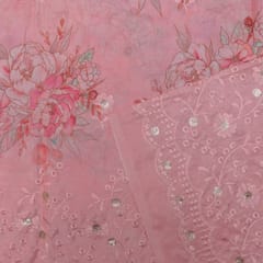 Pink Colour Muslin Embridery with print