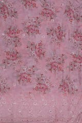 Pink Colour Muslin Embridery with print