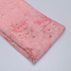 Pink Colour Muslin Embridery with print