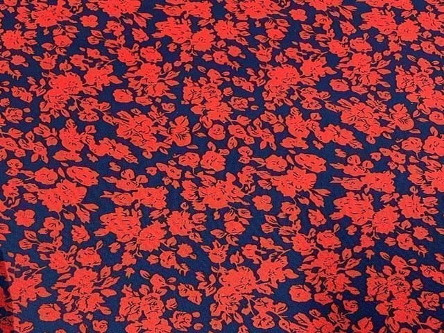 Printed Crepe Navy Blue Red Floral