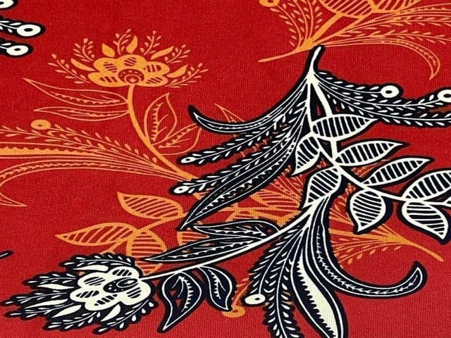 Printed Crepe Red White Flowers