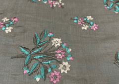 Embroidered Cotton Satin Brown Flowers