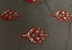 Embroidered Cotton Dark Brown Red Flowers