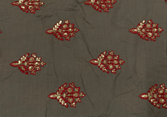Embroidered Cotton Dark Brown Red Flowers