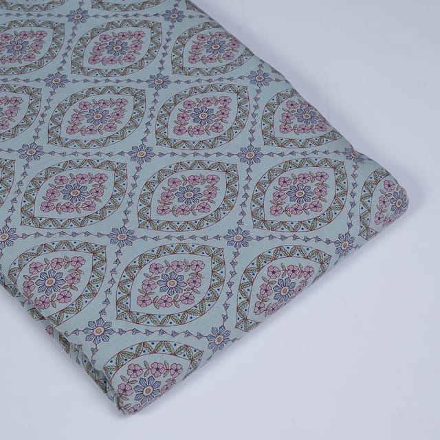Powder Blue Colour Cotton Block Print
